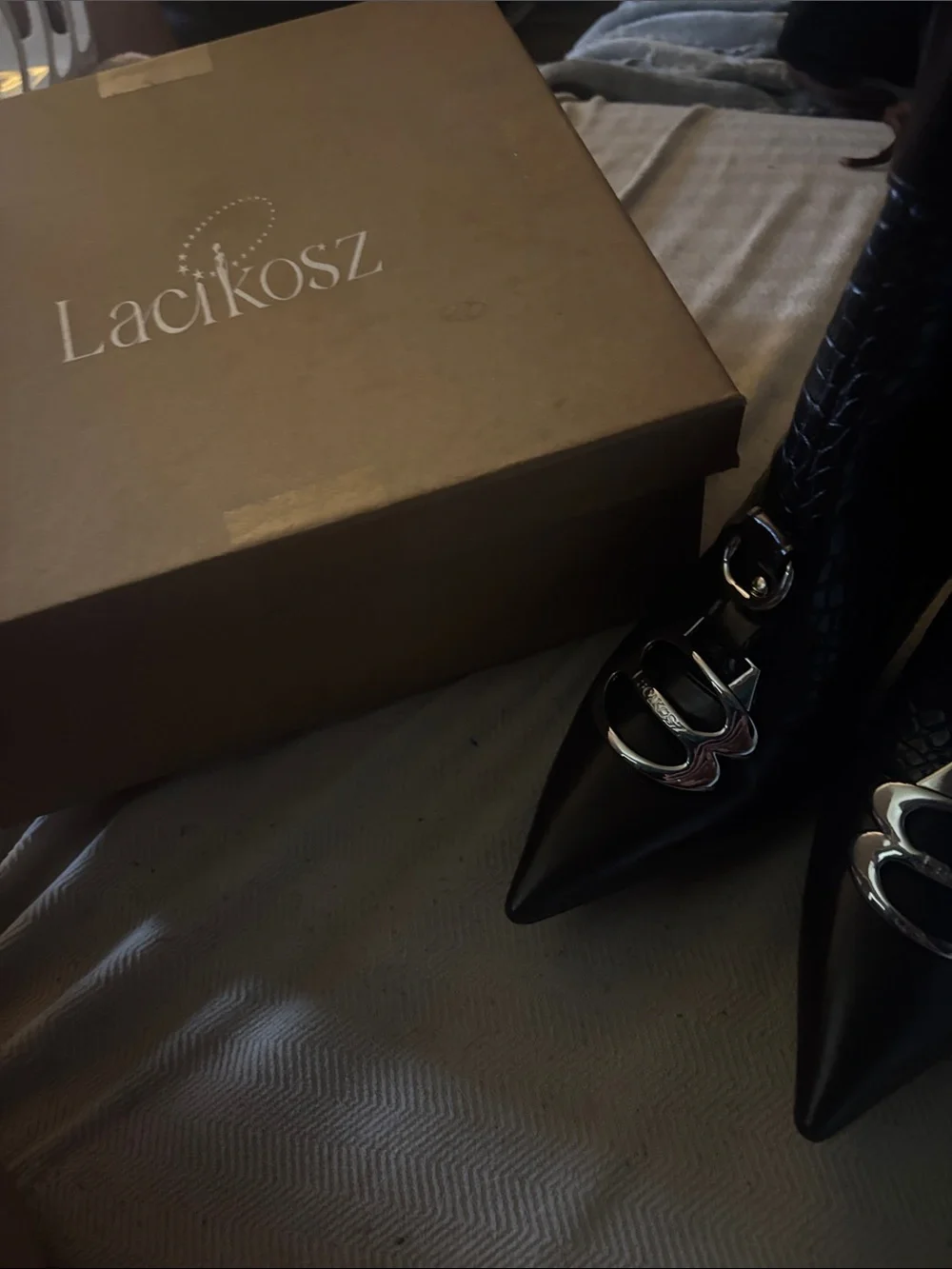 Pointed Black Over-the-Knee Boots with Buckle Accents